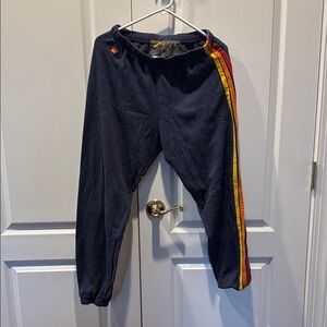 Aviator Nation Navy Sweatpants with Rainbow Stripe